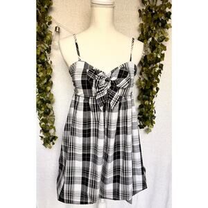 BCX Cotton Black White Plaid Mini Babydoll Dress Women's Medium